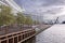 Greening the pier with trees and twilight on the beach in the city of Ã…rhus