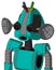 Greenish Robot With Droid Head And Round Mouth And Black Glowing Red Eyes And Wire Hair