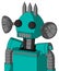 Greenish Robot With Rounded Head And Square Mouth And Two Eyes And Three Spiked