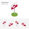 Greenland flag, vector set of 3D isometric flat icons