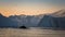 Greenland Ilulissat glacier wiht whale keporkak in sunset