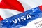 Greenland Visa in passport. USA immigration Visa for Greenland citizens focusing on word VISA. Travel Greenland visa in national