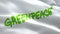 Greenpeace flag. 3d Environmental organization logo waving video. Logo of Greenpeace seamless loop animation. Environmental organi