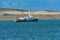 The greenpeace ship Esperanza in the Beagle Canal in front of the city Ushuaia, Patagonia, Argentina