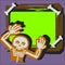 Greenscreen frame with half body skeleton ornament. Funny skeleton. Green chroma key.