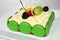 Greentea cake with macaroon and fresh fruit