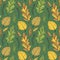 Greeny autumnal background. Pattern of bright fall leaves in yellow and green colors