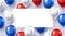 Greeting background with white, blue, and red helium balloons