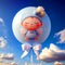 Greeting: The birth of a boy as a light blue flight. A balloon in the sky