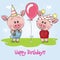 Greeting birthday card with cute Pigs