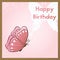 Greeting card for birthday. The postcard is decorated with a pink butterfly. Design template.