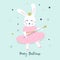 Greeting card with  bunny girl ballerina. Kids print. Vector