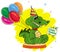 Greeting card cartoon Crocodile with balloons, happy birthday on