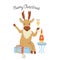 Greeting card with a cheerful deer drinking champagne