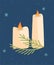 Greeting card for Christmas and New Year with cute burning candles and tree branch