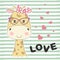 Greeting card cute adorable baby giraffe with glasses