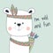 Greeting card cute cartoon polar bear tribal native american.