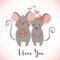 Greeting card with cute mouses falling in love