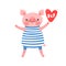 Greeting card with cute piglet. Sweet pig says hi. Vector illustration