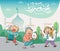 Greeting card eid mubarak cartoon vector