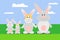Greeting card with family Easter rabbit. Funny bunny in flat style
