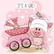 Greeting card it is a girl with baby carriage and piggy