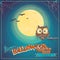 Greeting Card Halloween with owl on background of the moon