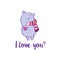 Greeting card with hand drawn cute tapir for Mother`s Day Valentines Day,