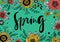 Greeting card with handdrawn flowers and handlettered word Spring