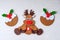 Greeting card handmade christmas rudolph reindeer from felt with christmas pudding