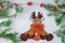 Greeting card handmade christmas rudolph reindeer from felt and red stars