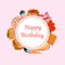 Greeting card happy birthday and holiday on a pink background. A4 format greeting card templates. illustration text can