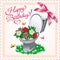 Greeting card happy birthday with a humorous picture of a toilet