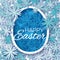 Greeting card with Happy Easter - with blue flower Easter Egg on white background.