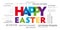 Greeting card happy easter multilingual with colorful letters