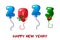 Greeting card happy new year 2023 numbers balloons.