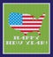 Greeting card with happy new year. Knitting design. Map of America in colors of national flag. Patriotic congratulation