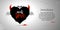 Greeting card or invitation with black heart and red horns, bat wings. Place for your text. Vector