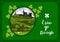 Greeting card. Irish landscape with Cashel Castle, clover leaves and lettering quote