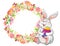 Greeting card with lovely easter bunny and spring flower frame