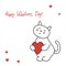 Greeting card Lovely kitty holds heart for the day St. Valentine