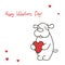 Greeting card Lovely puppy holds heart for the day St. Valentine