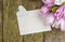 Greeting card with magnolia flowers on the white paper for text and heart