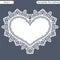 Greeting card with openwork border, paper doily under the cake, template for cutting in the form of heart, valentine card, weddin