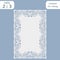 Greeting card with openwork border, rectangular paper doily, template for cutting, wedding invitation, decorative plate is laser