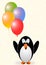 Greeting card with a penguin with balloons