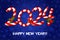 Greeting card or poster Happy New Year 2024 with candy.