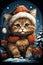 Greeting card Santa Claus kitten Christmas, painting, art.