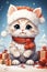 Greeting card Santa Claus kitten Christmas painting and drawing.