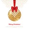 Greeting Card with Shining Gold Bauble and Red